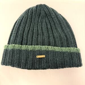 prAna Fleece Lined Knit Beanie Hat Green Wool Blend Winter Cold Weather